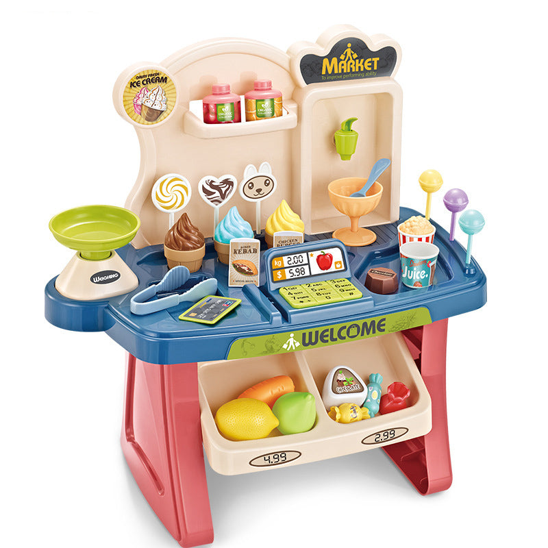 Childrens Educational Toys Mini Supermarket Cash Register Shopping Cart Stall Table Baby Selling Tool Set